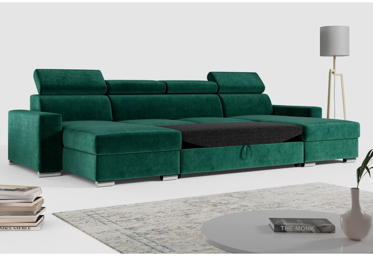 Narożnik FOX U - uniwersalny - ciemnozielony, welwet