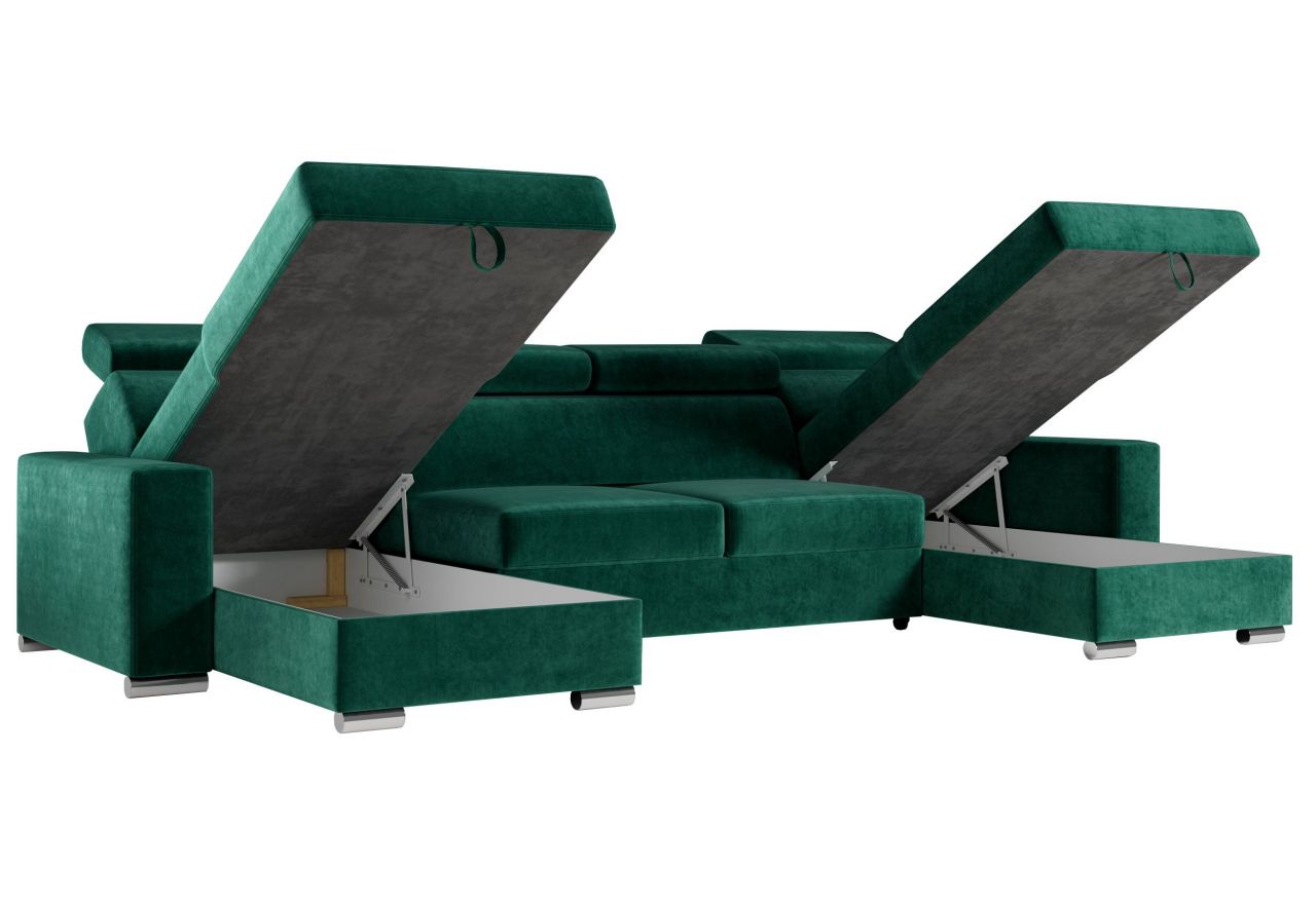 Narożnik FOX U - uniwersalny - ciemnozielony, welwet