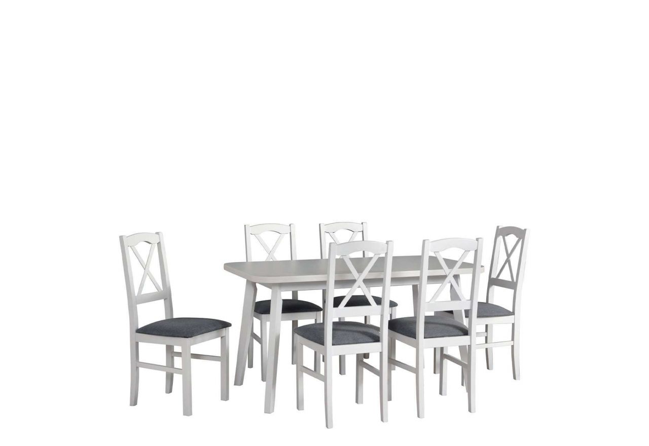 Elegancki biały zestaw mebli do kuchni z rozkładanym stołem - stół COMA 6 + krzesła NUN 11