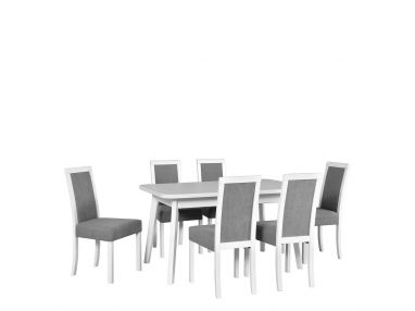 Stylowy, jasny komplet, zestaw mebli do jadalni i pokoju dziennego - stół COMA 6 + krzesła AKU 3