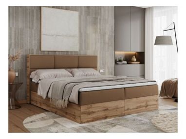 Łóżko kontynentalne ALBERO 2 180x200 - H4 - brązowy, ekoskóra