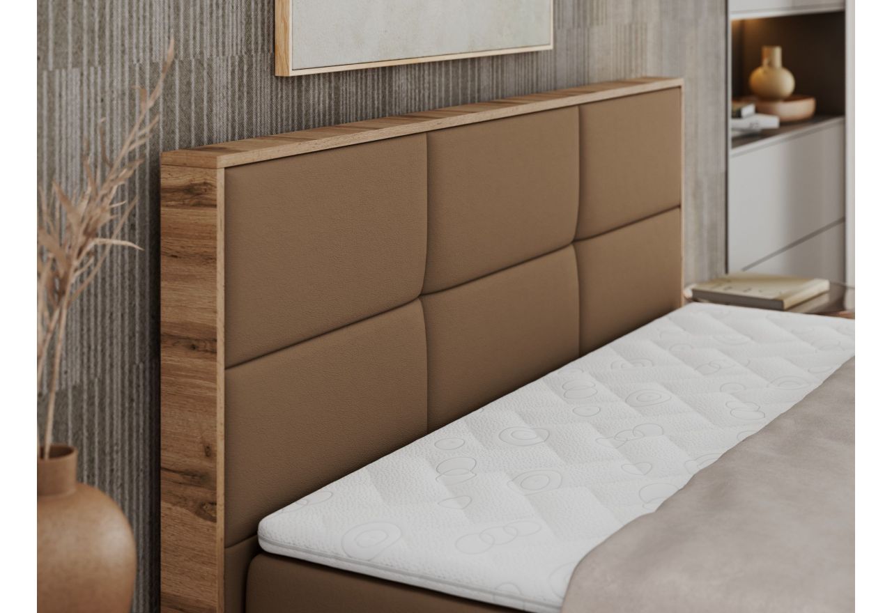 Łóżko kontynentalne ALBERO 2 140x200 - H4 - brązowy, ekoskóra