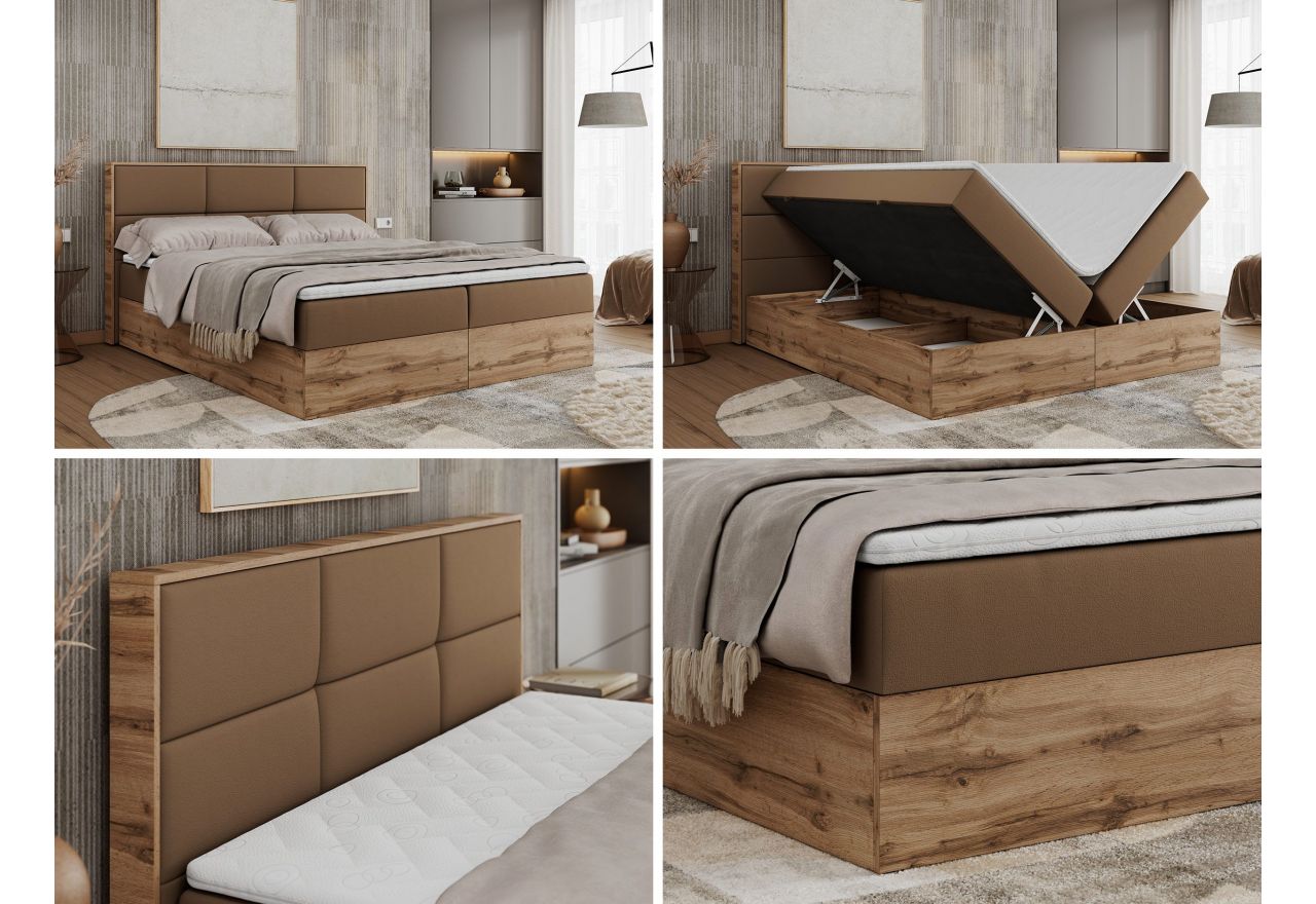 Łóżko kontynentalne ALBERO 2 140x200 - H4 - brązowy, ekoskóra