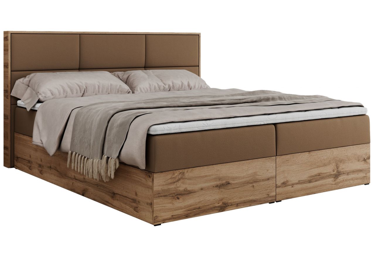 Łóżko kontynentalne ALBERO 2 120x200 - H4 - brązowy, ekoskóra