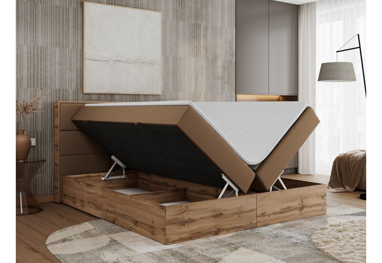 Łóżko kontynentalne ALBERO 2 160x200 - H3 - brązowy, ekoskóra