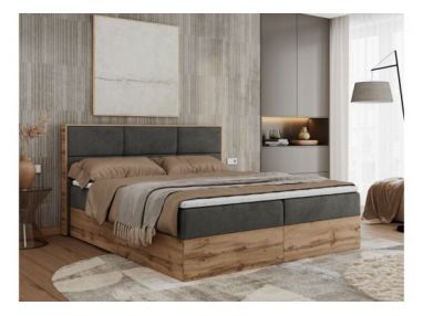 Łóżko kontynentalne ALBERO 2 120x200 - H4 - ciemnoszary, welwet