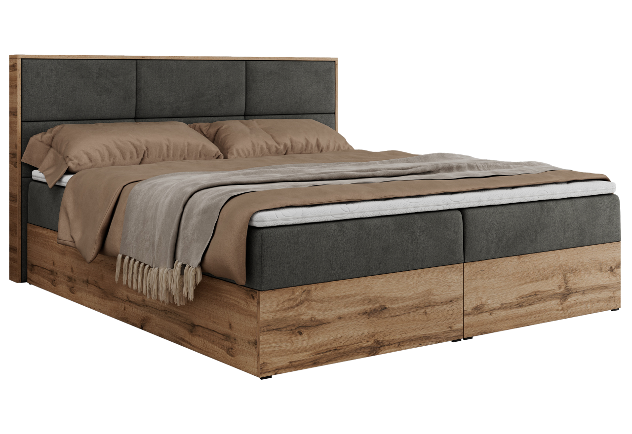 Łóżko kontynentalne ALBERO 2 140x200 - H3 - ciemnoszary, welwet