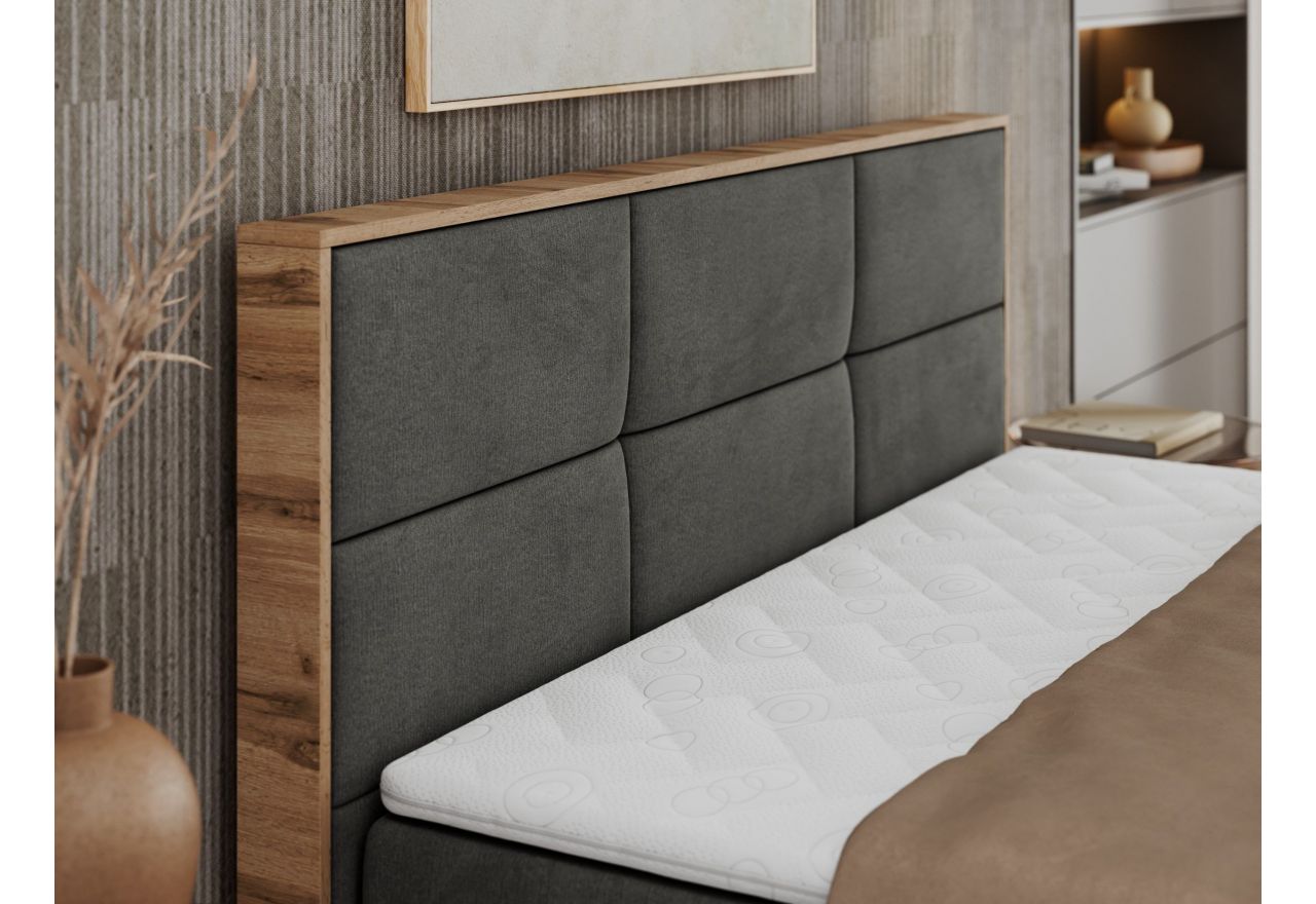 Łóżko kontynentalne ALBERO 2 140x200 - H3 - ciemnoszary, welwet