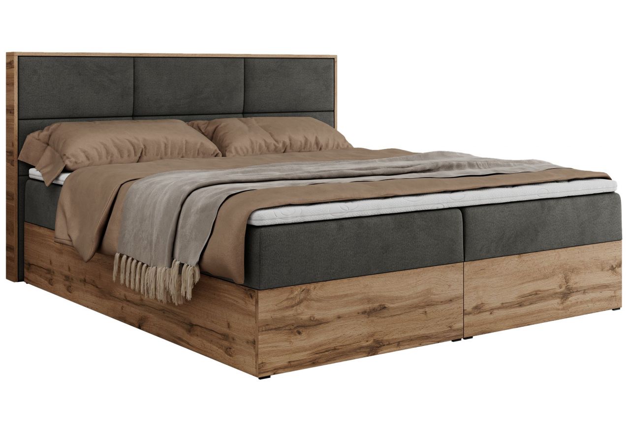 Łóżko kontynentalne ALBERO 2 120x200 - H3 - ciemnoszary, welwet