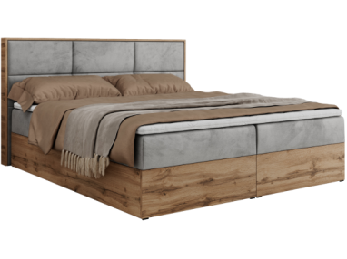 Łóżko kontynentalne ALBERO 2 160x200 - H4 - jasnoszary, welwet