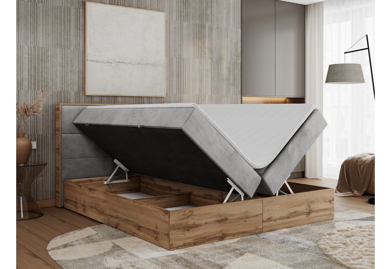 Łóżko kontynentalne ALBERO 2 160x200 - H4 - jasnoszary, welwet