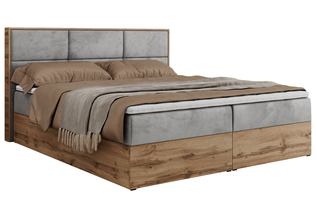 Łóżko kontynentalne ALBERO 2 140x200 - H3 - jasnoszary, welwet