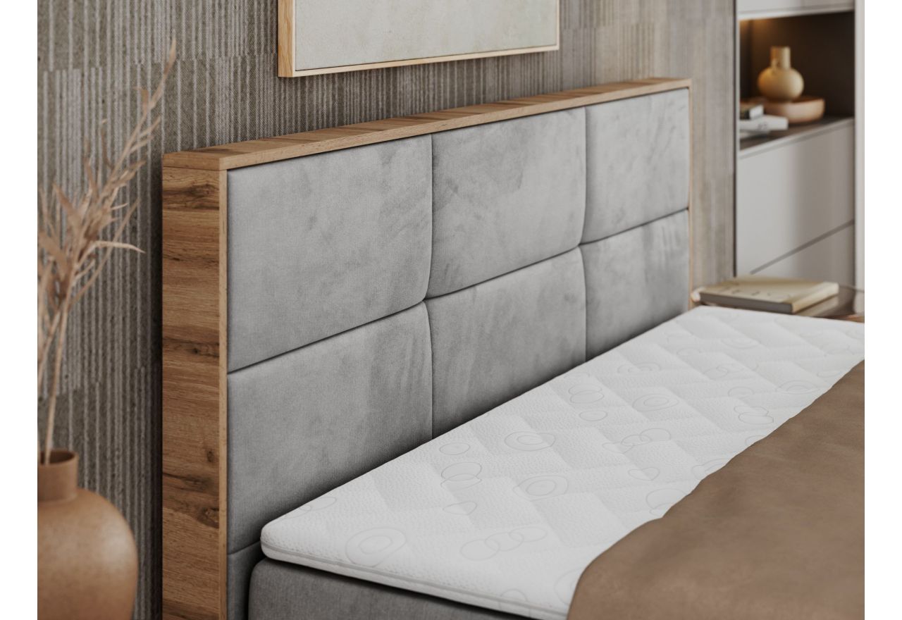 Łóżko kontynentalne ALBERO 2 140x200 - H3 - jasnoszary, welwet
