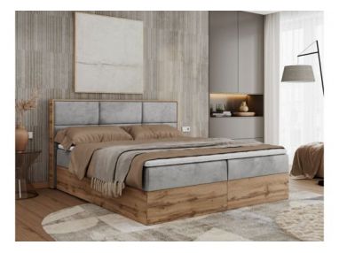 Łóżko kontynentalne ALBERO 2 120x200 - H3 - jasnoszary, welwet