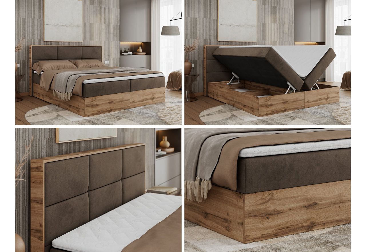 Łóżko kontynentalne ALBERO 2 180x200 - H4 - brązowy, welwet