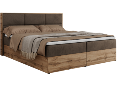 Łóżko kontynentalne ALBERO 2 120x200 - H4 - brązowy, welwet