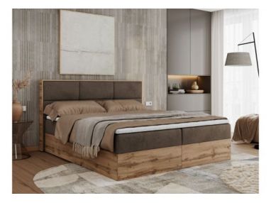 Łóżko kontynentalne ALBERO 2 140x200 - H3 - brązowy, welwet