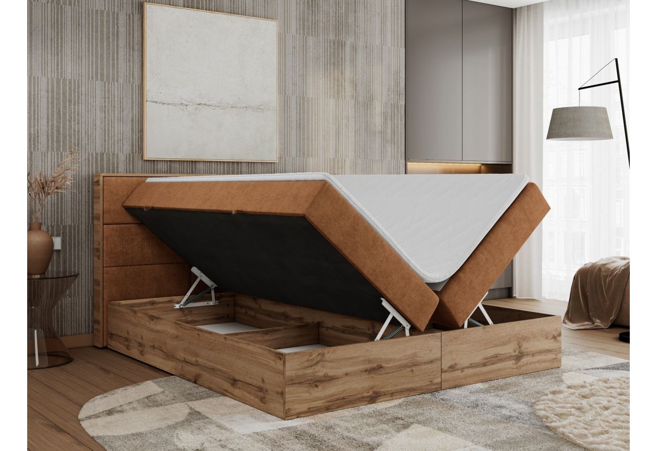 Łóżko kontynentalne ALBERO 2 120x200 - H4 - pomarańczowy, struktura