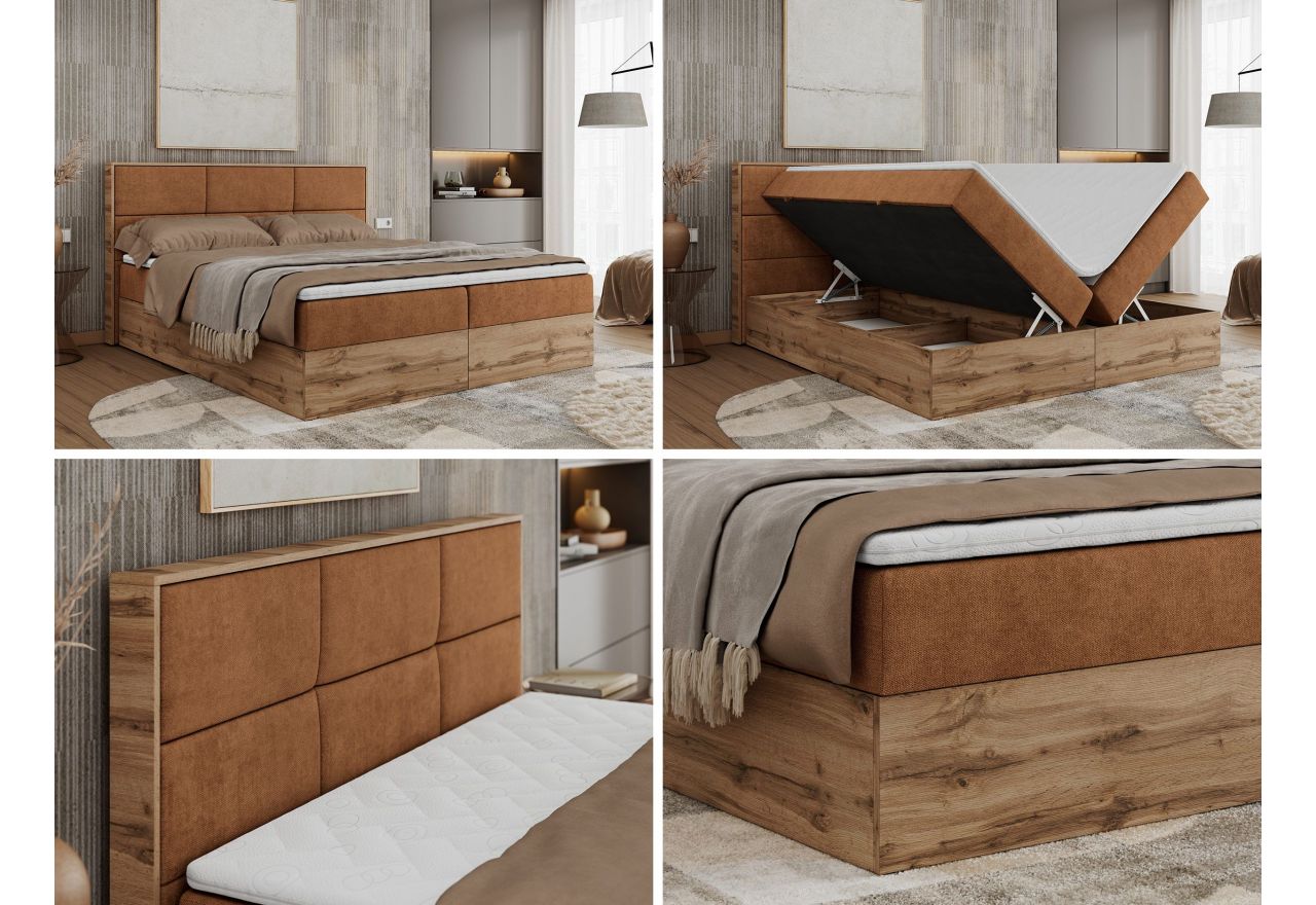 Łóżko kontynentalne ALBERO 2 200x200 - H3 - pomarańczowy, struktura