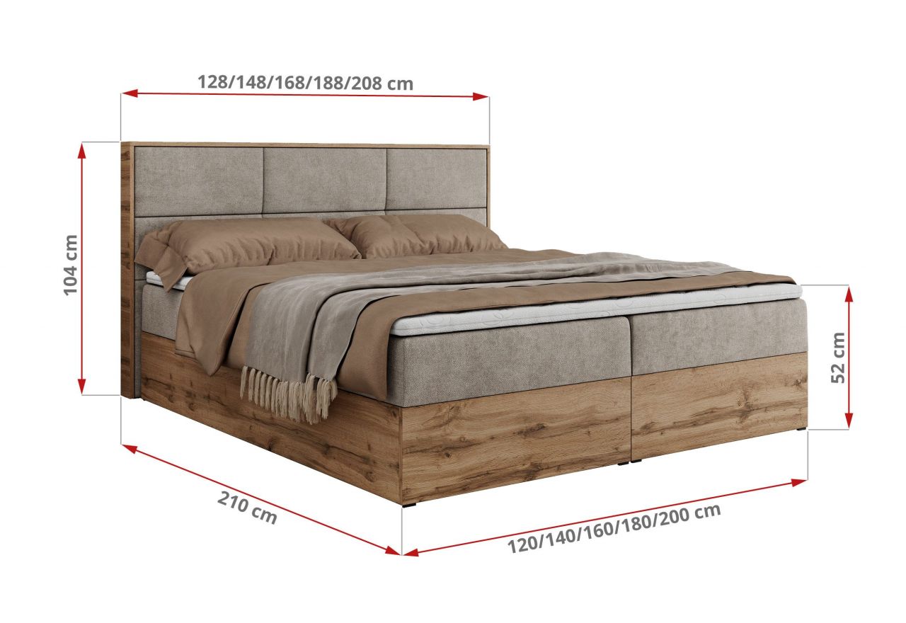 Łóżko kontynentalne ALBERO 2 200x200 - H4 - beżowy, struktura
