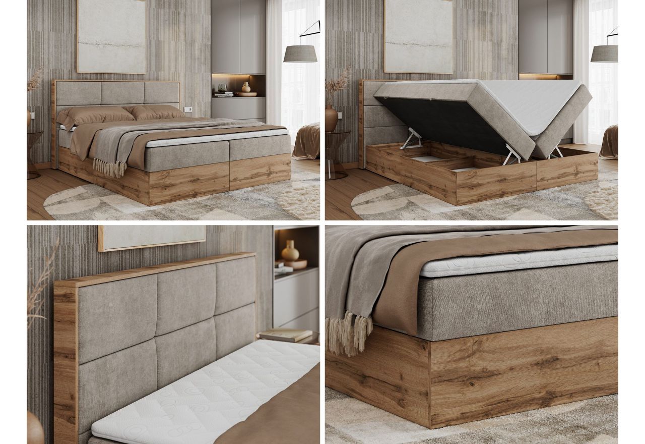 Łóżko kontynentalne ALBERO 2 140x200 - H4 - beżowy, struktura