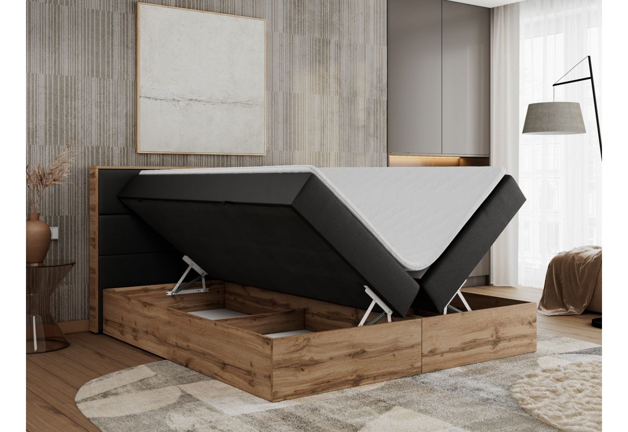 Łóżko kontynentalne ALBERO 2 180x200 - H4 - czarny, ekoskóra