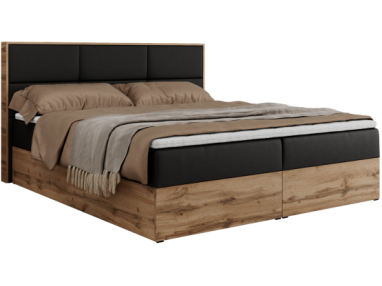 Łóżko kontynentalne ALBERO 2 200x200 - H3 - czarny, ekoskóra