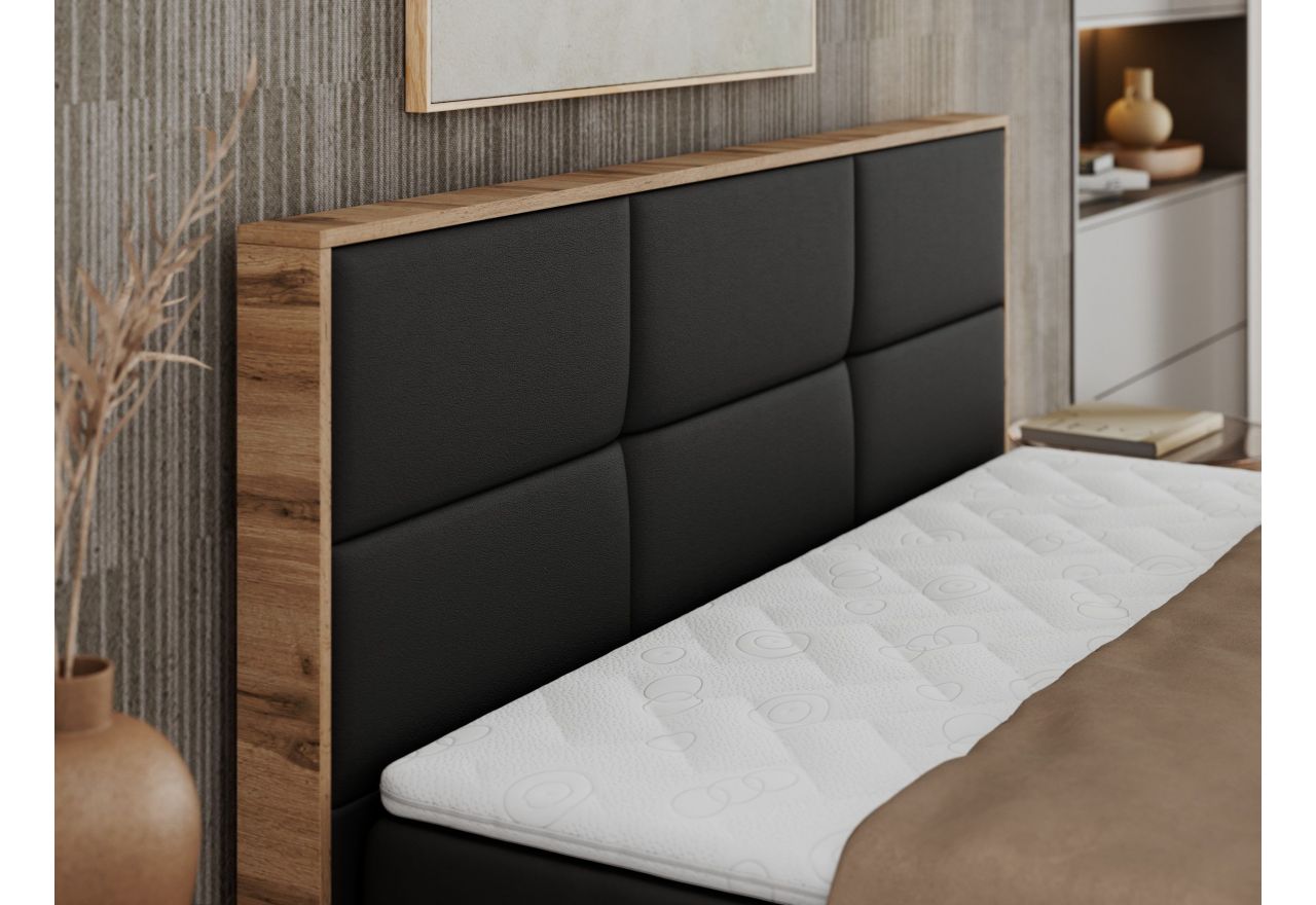 Łóżko kontynentalne ALBERO 2 180x200 - H3 - czarny, ekoskóra