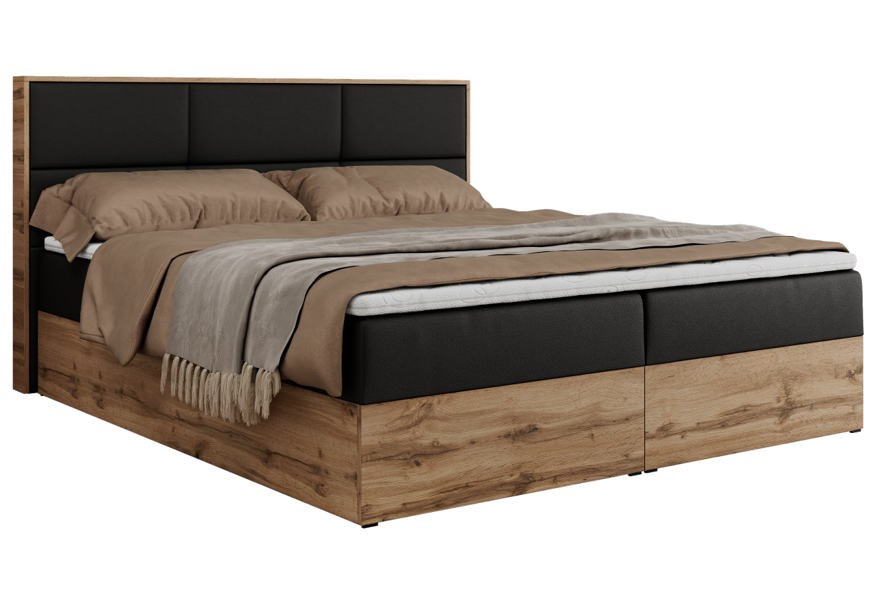 Łóżko kontynentalne ALBERO 2 160x200 - H3 - czarny, ekoskóra