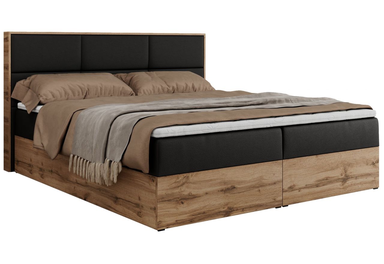 Łóżko kontynentalne ALBERO 2 160x200 - H3 - czarny, ekoskóra