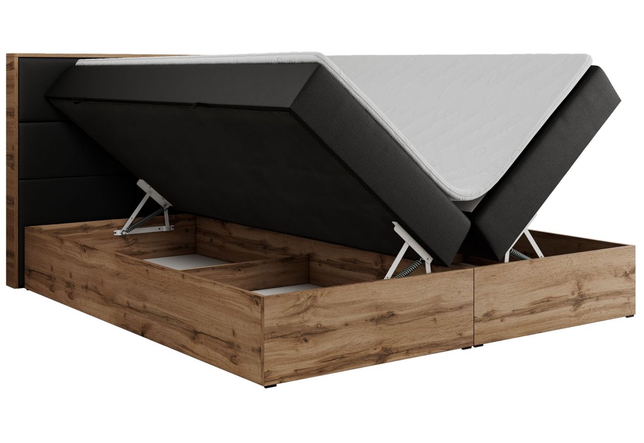 Łóżko kontynentalne ALBERO 2 160x200 - H3 - czarny, ekoskóra