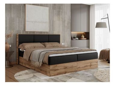 Łóżko kontynentalne ALBERO 2 140x200 - H3 - czarny, ekoskóra