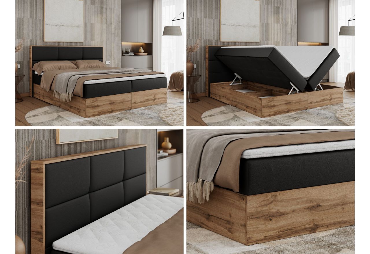 Łóżko kontynentalne ALBERO 2 120x200 - H3 - czarny, ekoskóra