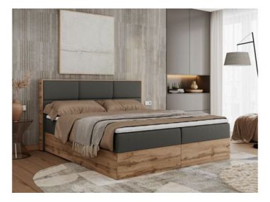 Łóżko kontynentalne ALBERO 2 200x200 - H4 - szary, ekoskóra