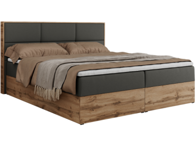 Łóżko kontynentalne ALBERO 2 160x200 - H4 - szary, ekoskóra