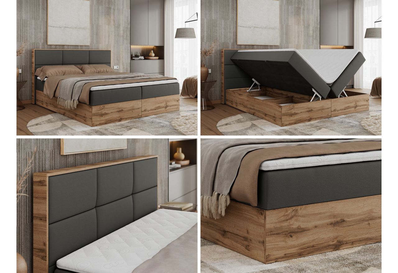 Łóżko kontynentalne ALBERO 2 160x200 - H4 - szary, ekoskóra