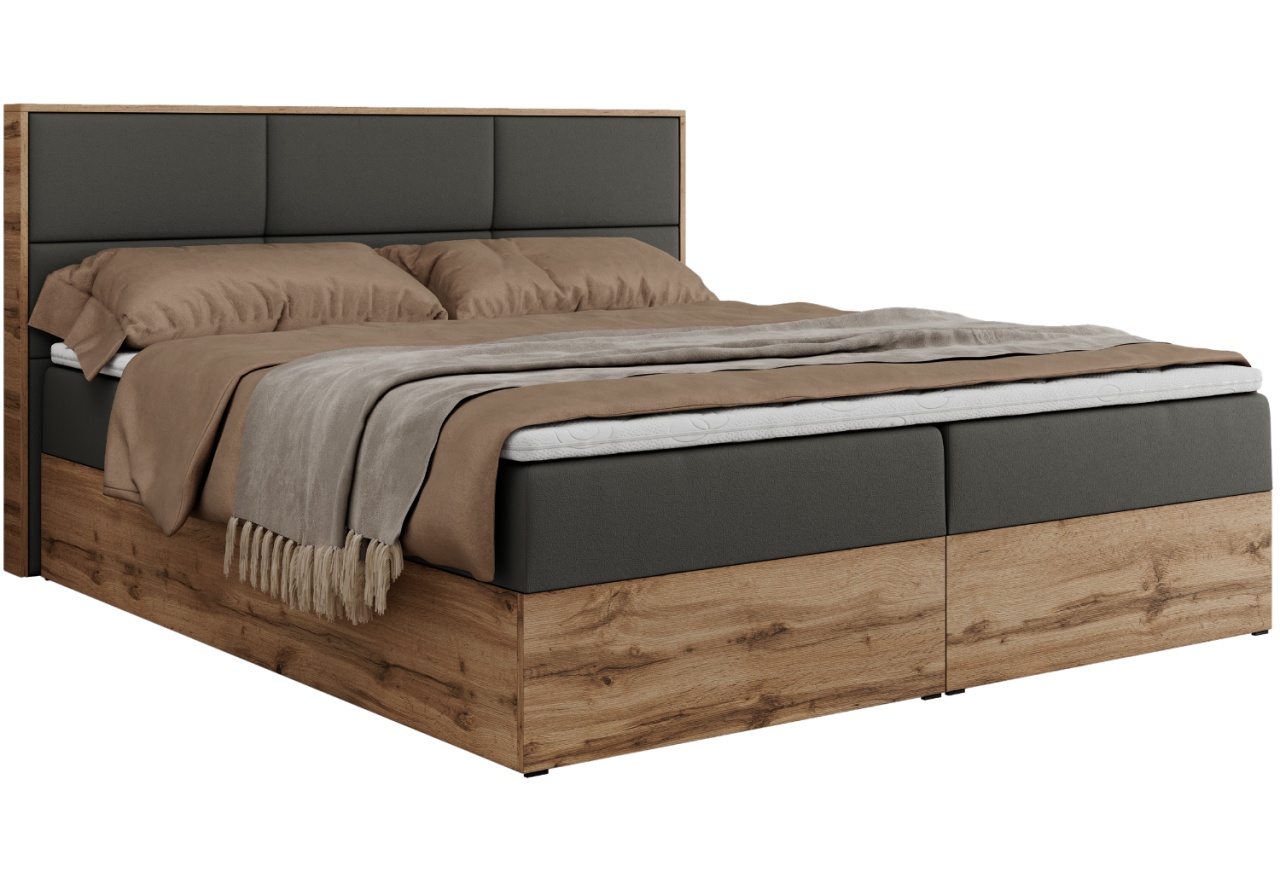 Łóżko kontynentalne ALBERO 2 120x200 - H3 - szary, ekoskóra