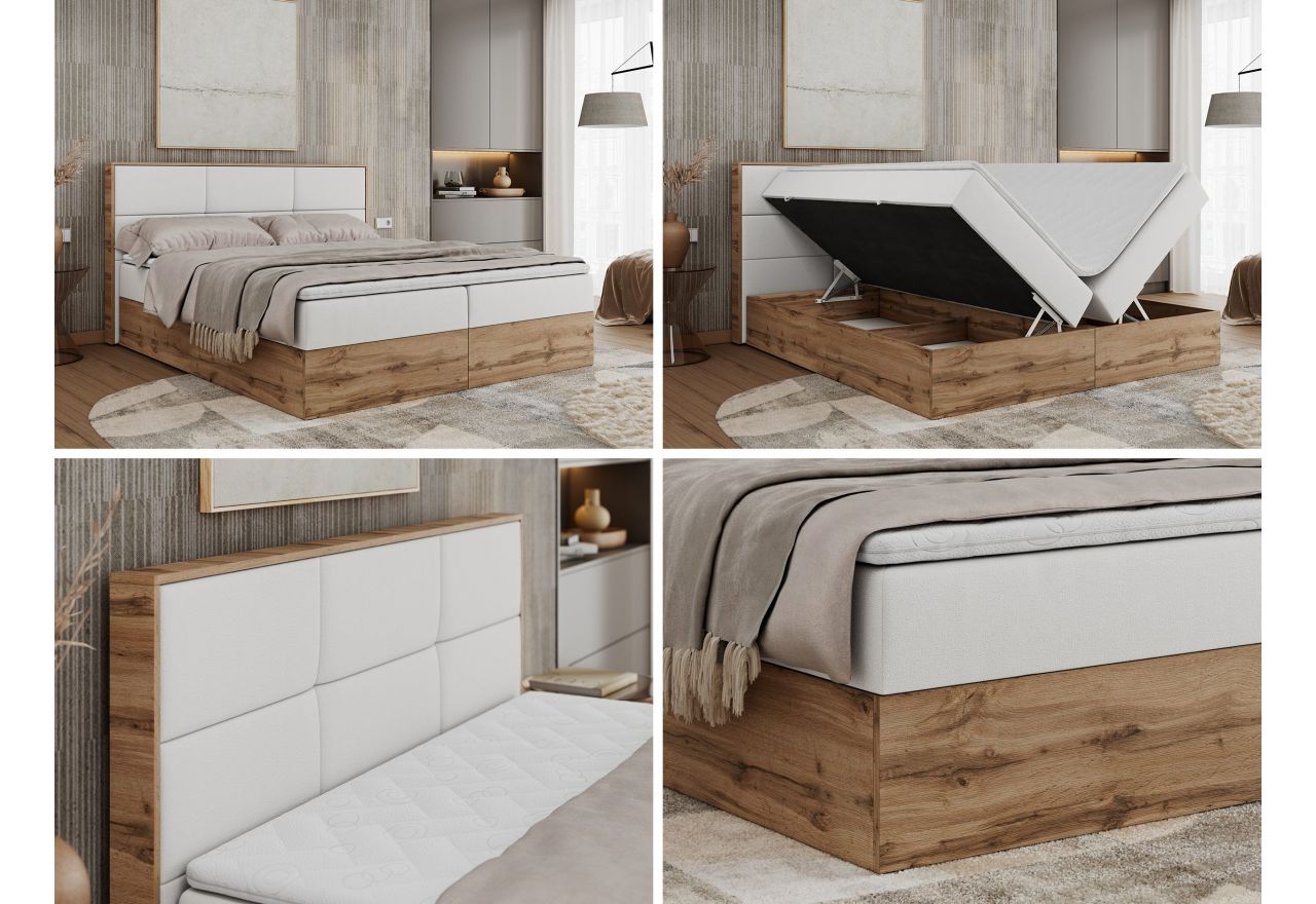 Łóżko kontynentalne ALBERO 2 200x200 - H4 - biały, ekoskóra