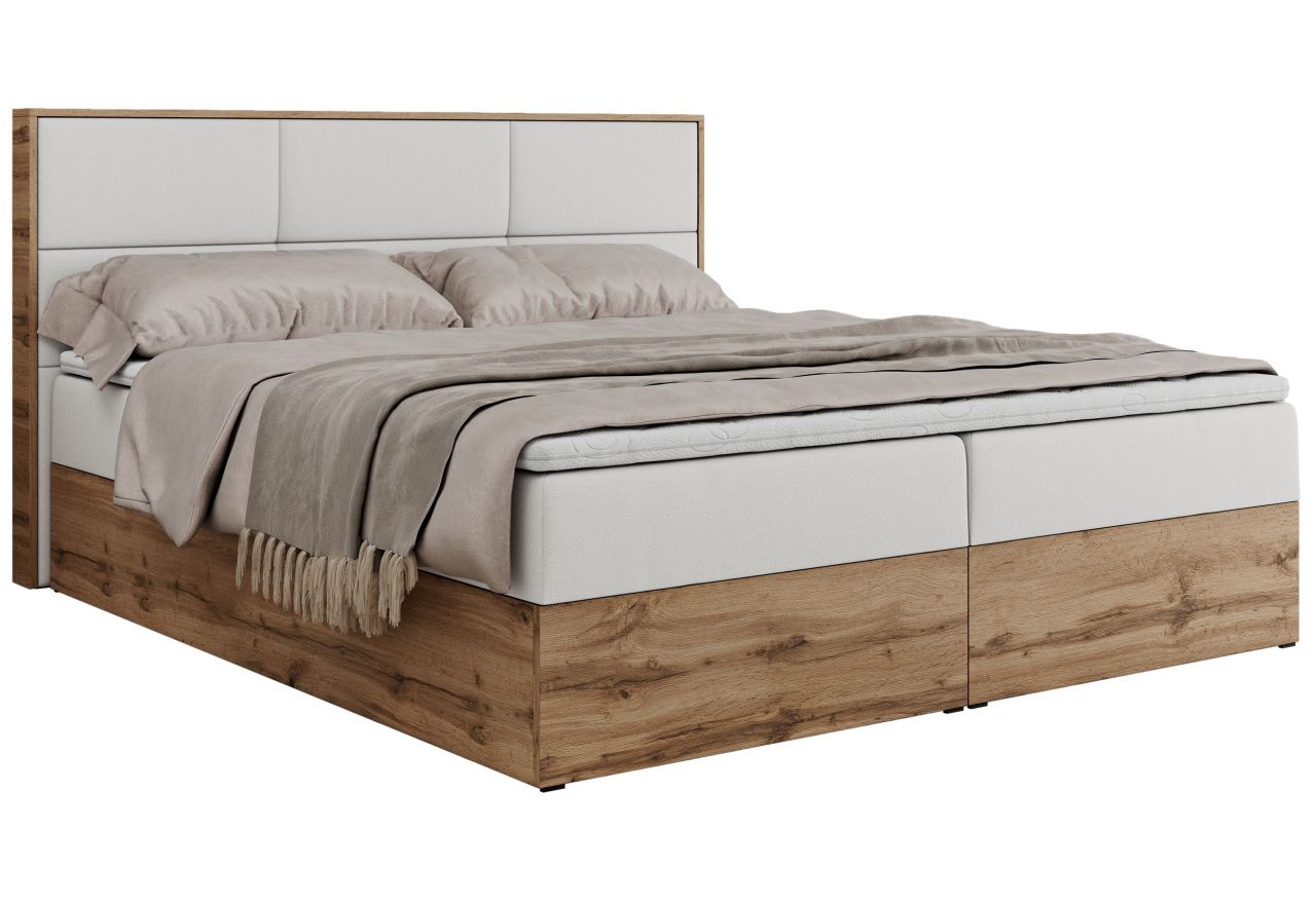 Łóżko kontynentalne ALBERO 2 200x200 - H4 - biały, ekoskóra