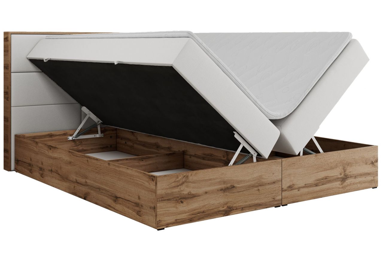 Łóżko kontynentalne ALBERO 2 200x200 - H4 - biały, ekoskóra