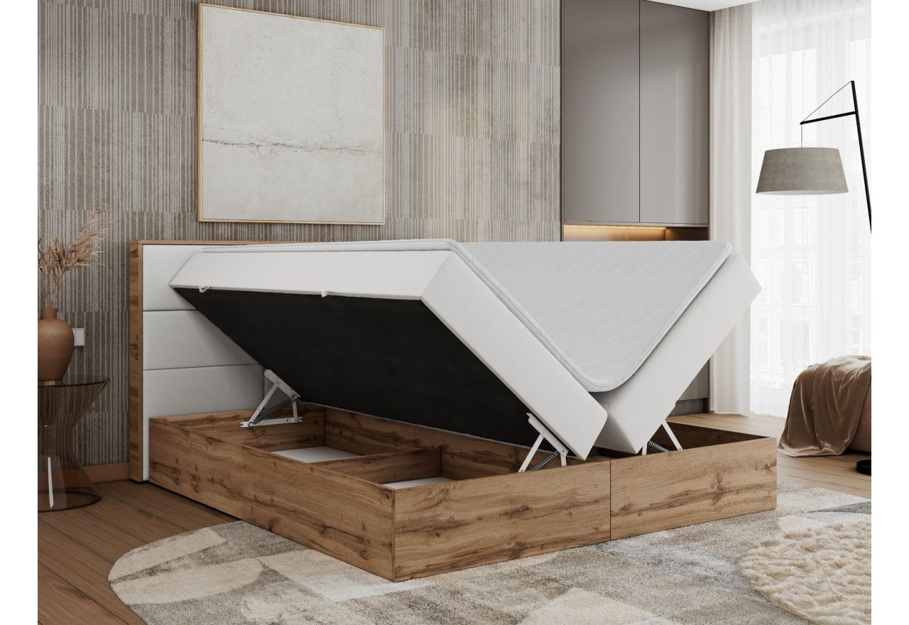 Łóżko kontynentalne ALBERO 2 120x200 - H4 - biały, ekoskóra