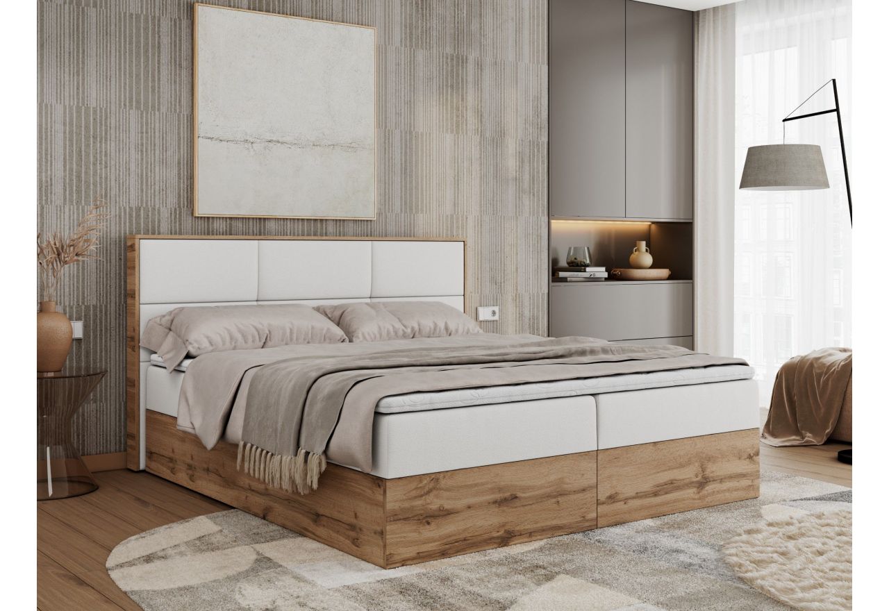 Łóżko kontynentalne ALBERO 2 200x200 - H3 - biały, ekoskóra