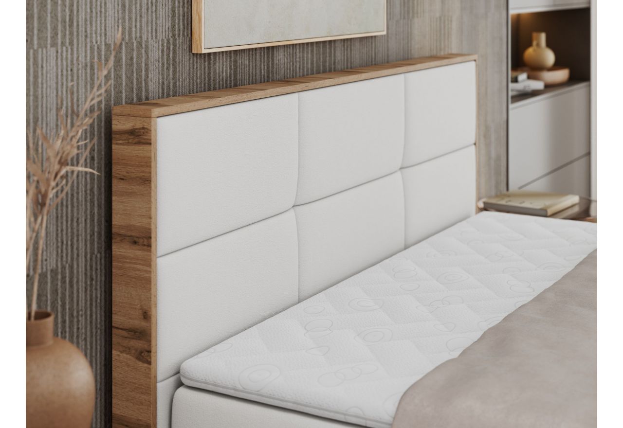 Łóżko kontynentalne ALBERO 2 160x200 - H3 - biały, ekoskóra