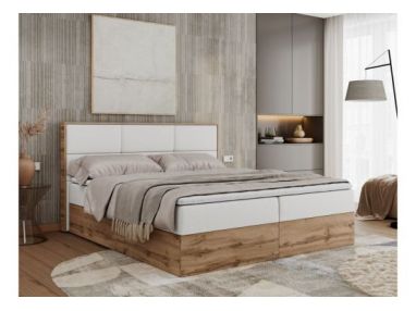 Łóżko kontynentalne ALBERO 2 140x200 - H3 - biały, ekoskóra