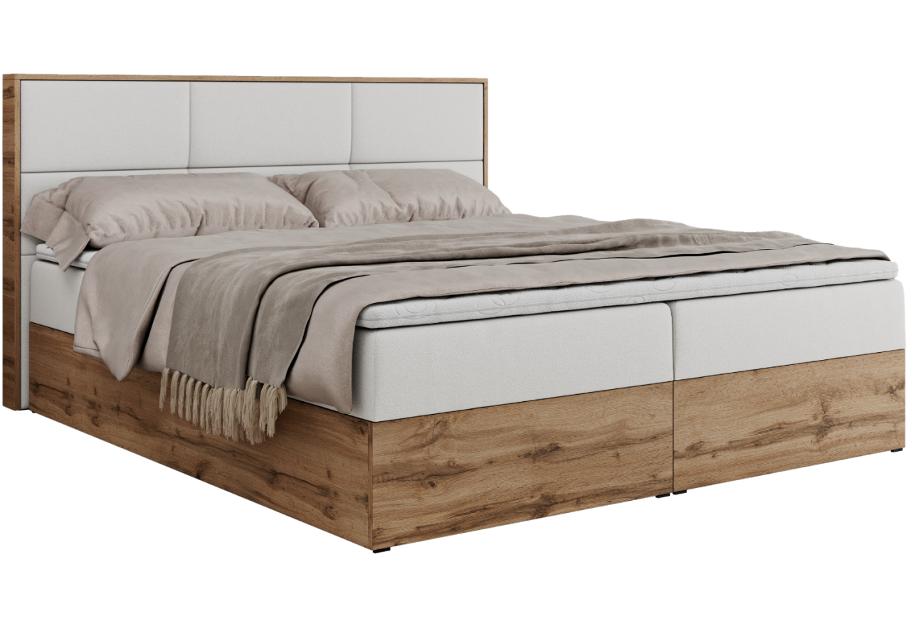 Łóżko kontynentalne ALBERO 2 140x200 - H3 - biały, ekoskóra