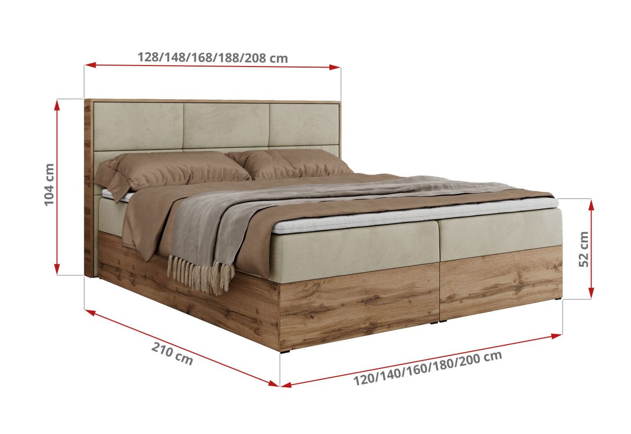 Łóżko kontynentalne ALBERO 2 200x200 - H4 - beżowy, welwet