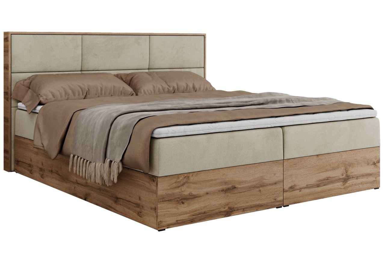 Łóżko kontynentalne ALBERO 2 200x200 - H4 - beżowy, welwet