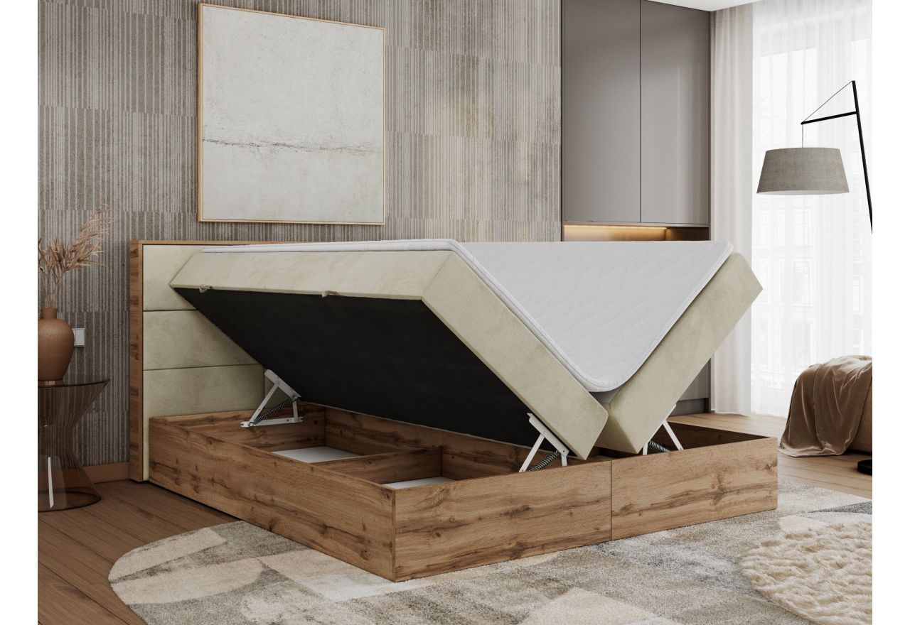 Łóżko kontynentalne ALBERO 2 140x200 - H4 - beżowy, welwet