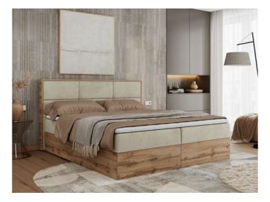 Łóżko kontynentalne ALBERO 2 120x200 - H4 - beżowy, welwet