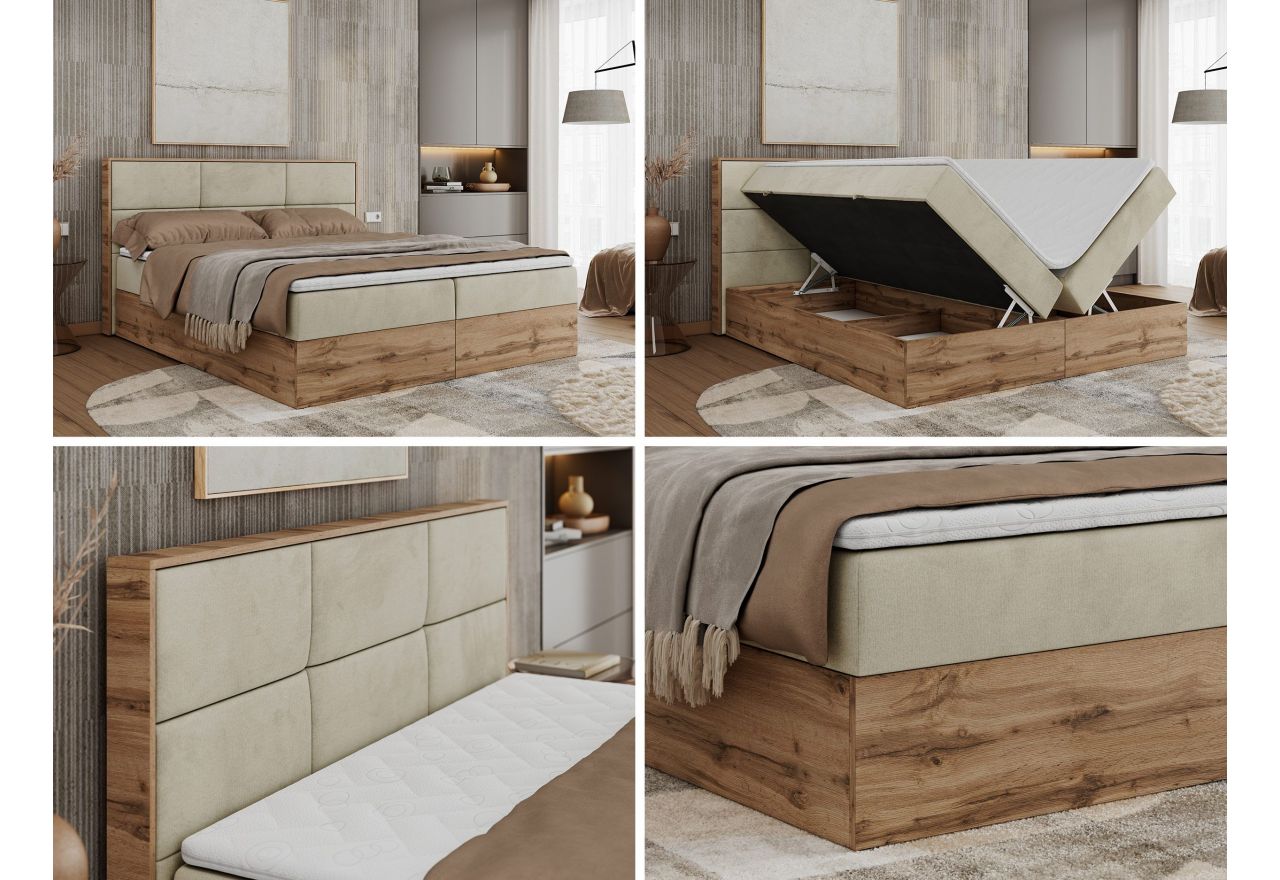 Łóżko kontynentalne ALBERO 2 120x200 - H4 - beżowy, welwet